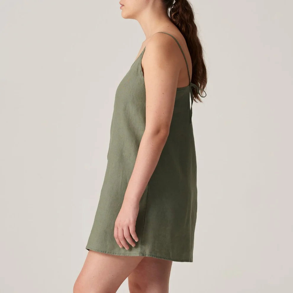 100% Linen Slip Dress in Khaki